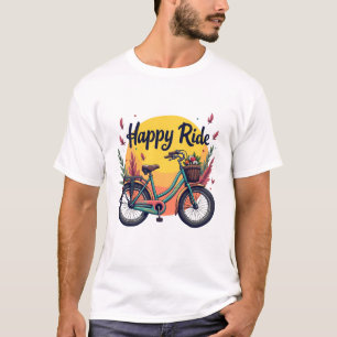 Camiseta "Happy Ride" - Arte de bicicleta de época