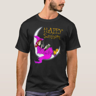 Camiseta Happy Samhain Purple Witch Books Coffee Cats Moon
