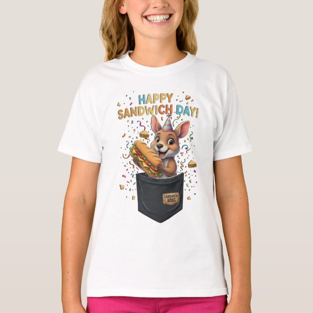 Camiseta Happy Sandwich Day Boss- Kangaroo Foodie Animal (Anverso)