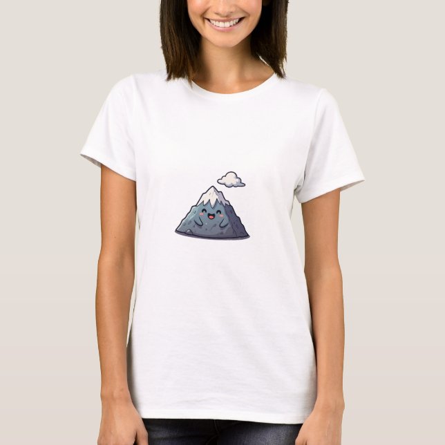 Camiseta Happy Snowy Mountain Character with Floating Cloud (Anverso)