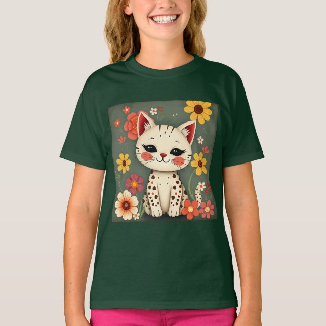 Camiseta Happy Spotted Kitty with Flowers (Anverso)