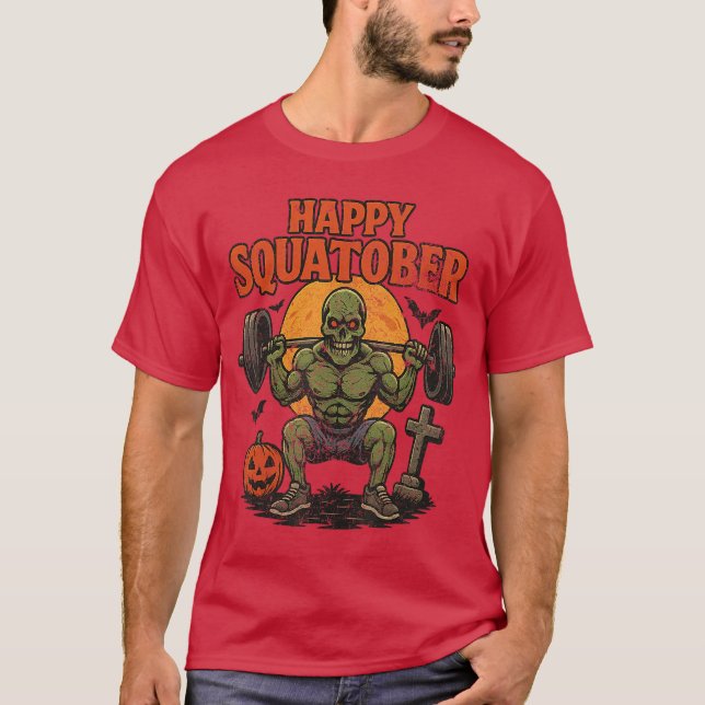 Camiseta Happy Squatober Leg Day Challenge Vintage Hallowee (Anverso)
