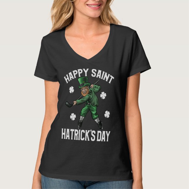 Camiseta Happy St Hatrick's Day St Patrick's Day Hockey (Anverso)