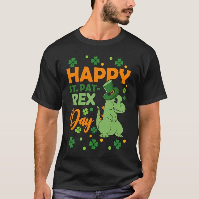 Camiseta Happy St Pat Rex Day Dinosaur St Patrick's Day Vib (Anverso)