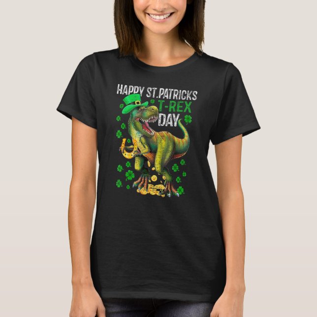 Camiseta Happy St PaT Rex Dinosaur Saint Patrick's Day Boys (Anverso)