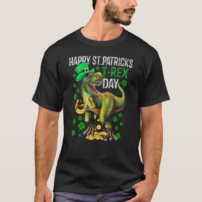 Camiseta Happy St PaT Rex Dinosaur Saint Patrick's Day Boys (Anverso)