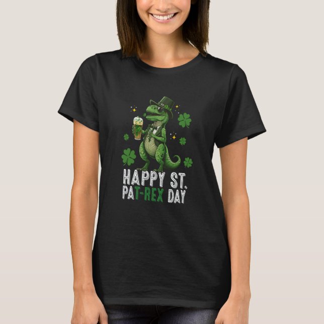 Camiseta Happy St PaT Rex Dinosaur Saint Patrick's Day For  (Anverso)