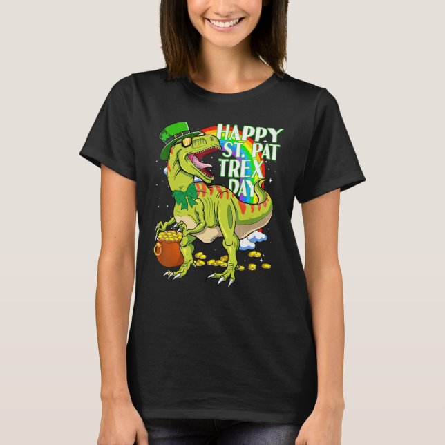 Camiseta Happy St Pat T-rex Day Green Lucky Shamrock St Pat (Anverso)