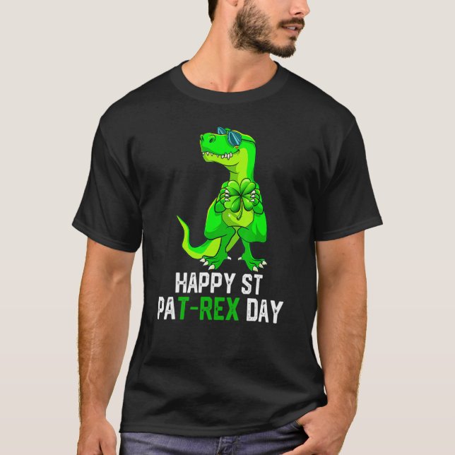 Camiseta Happy St Pat T Rex Patrick's Day Funny Dinosaur Bo (Anverso)