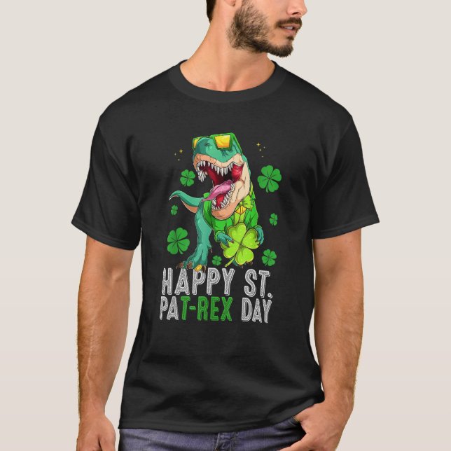 Camiseta Happy St Pat T-Rex Saint Patrick's Day Dinosaur Bo (Anverso)