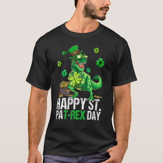 Camiseta Happy St Pat T Rex Saint Patrick's Day Dinosaur Bo (Anverso)