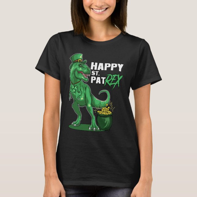 Camiseta Happy St Pat Trex Day Dino St Patricks Day Toddler (Anverso)