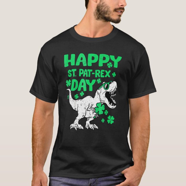 Camiseta Happy St PaTRex Dinosaur Saint Patrick's Day Boys  (Anverso)