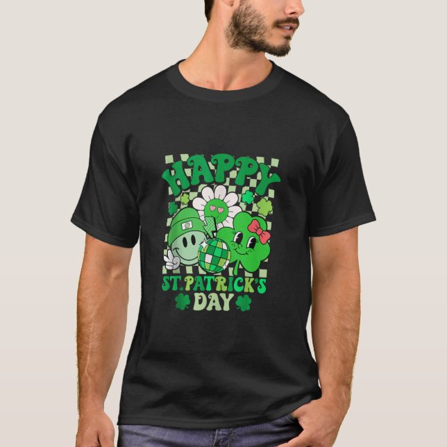 Camiseta Happy St Patrick s Day Groovy Disco Smile Face Sha (Anverso)