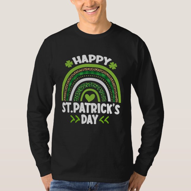 Camiseta Happy St Patrick s Day Leopard Print Rainbow Shamr (Anverso)