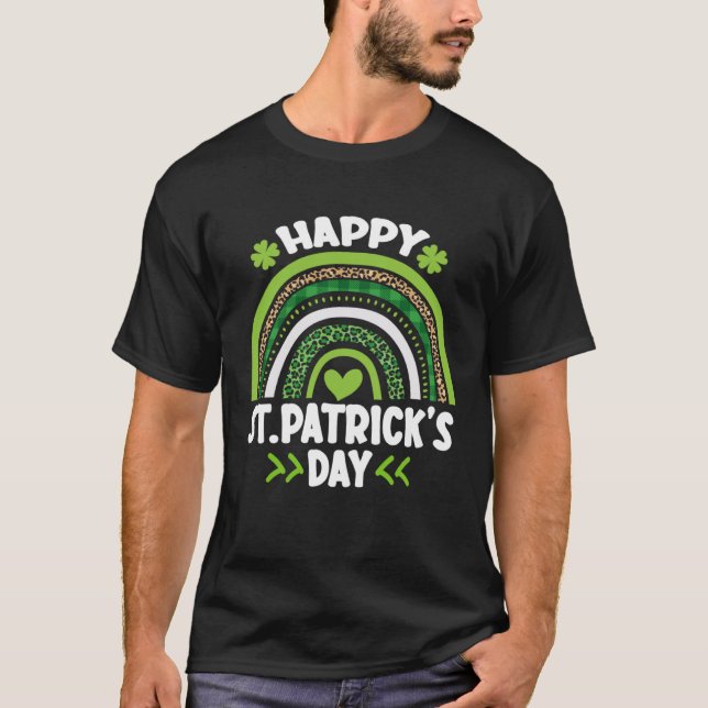 Camiseta Happy St Patrick s Day Leopard Print Rainbow Shamr (Anverso)