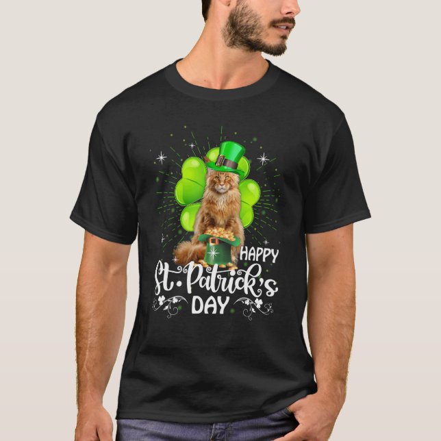 Camiseta Happy St Patrick S Day Maine Coon Cat Shamrock Luc (Anverso)