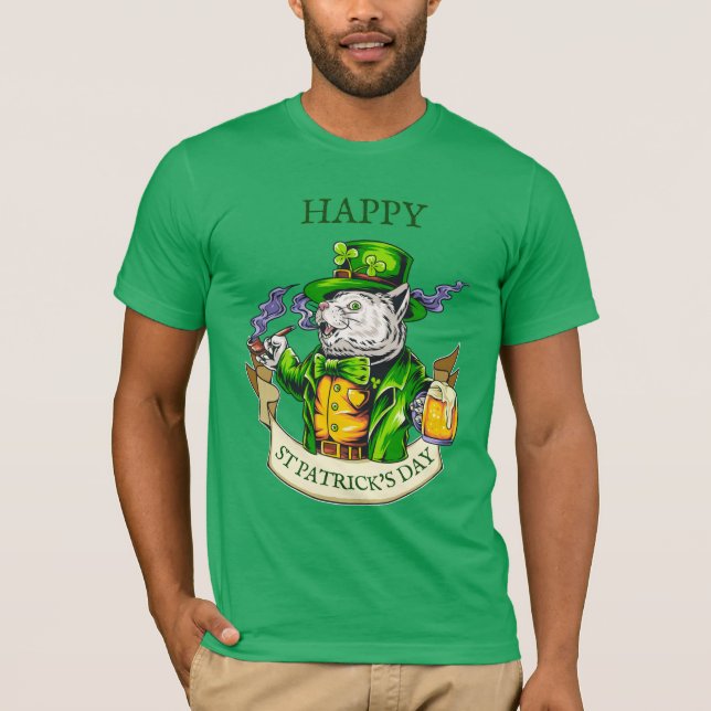 Camiseta Happy St. Patrick's Day Beer Irish Cat Funny (Anverso)