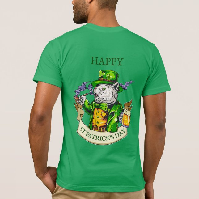 Camiseta Happy St. Patrick's Day Beer Irish Cat Funny (Reverso)