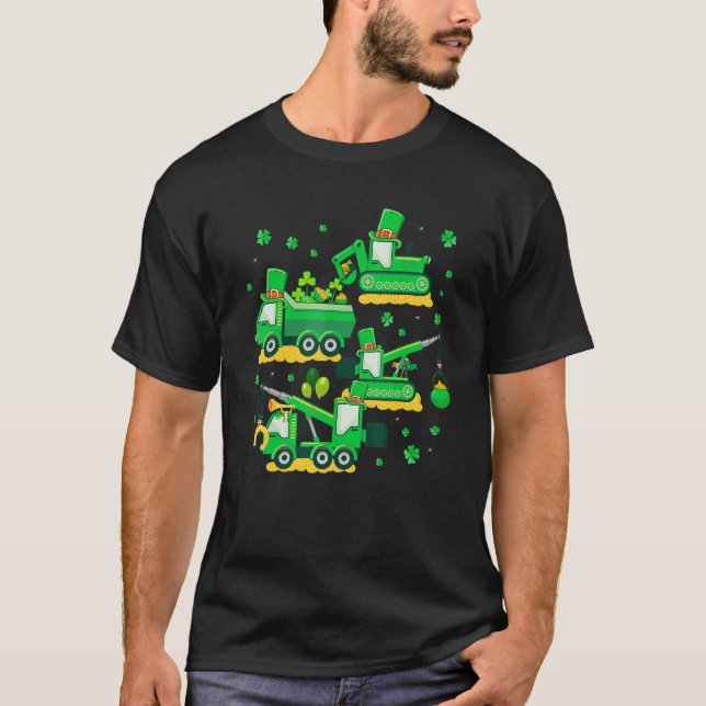 Camiseta Happy St Patricks Day Crane Truck Construction Boy (Anverso)