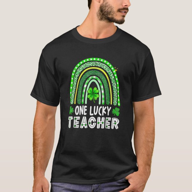 Camiseta Happy St Patricks Day Cute One Lucky Teacher Rainb (Anverso)