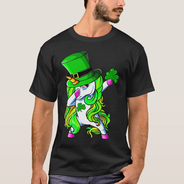 Camiseta Happy St Patrick's Day Dabbing Unicorn Lucky Shamr (Anverso)