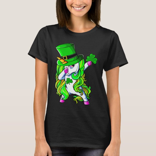 Camiseta Happy St Patrick's Day Dabbing Unicorn Lucky Shamr (Anverso)