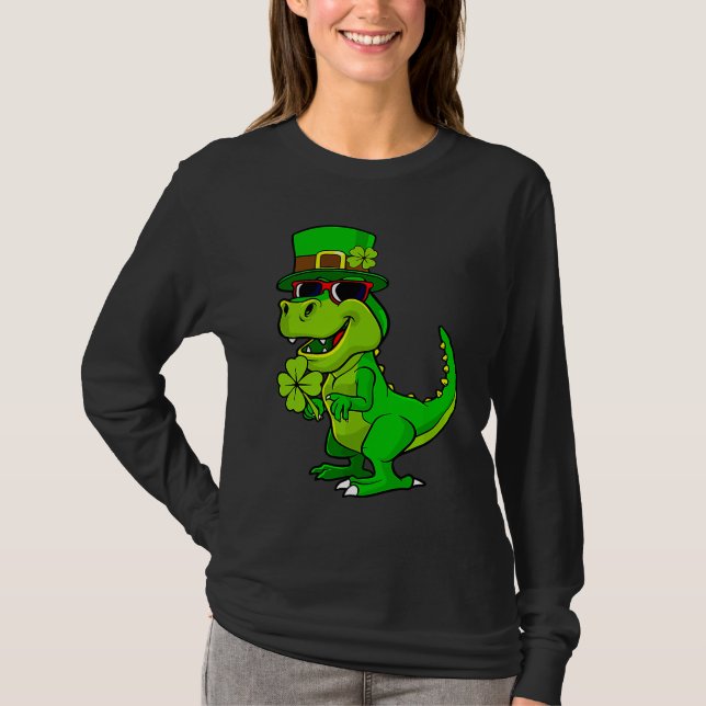 Camiseta Happy St Patrick's Day Dinosaur Rex Lucky Shamrock (Anverso)