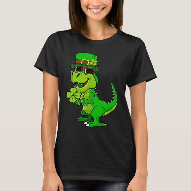 Camiseta Happy St Patrick's Day Dinosaur Rex Lucky Shamrock (Anverso)