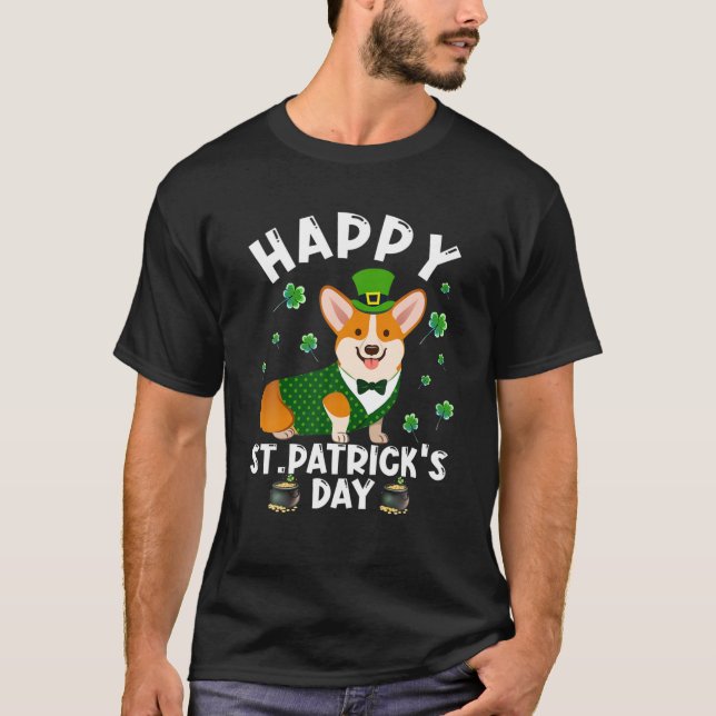 Camiseta Happy St. Patrick's Day Funy Saint Patricks Corgi (Anverso)