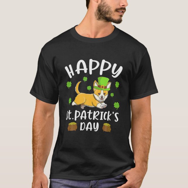 Camiseta Happy St. Patrick's Day Funy Saint Patricks Corgi (Anverso)