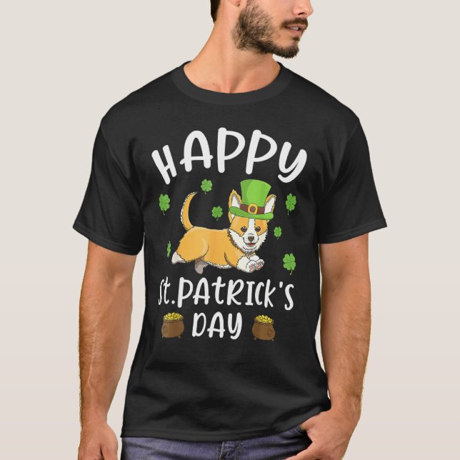 Camiseta Happy St. Patrick's Day Funy Saint Patricks Corgi (Anverso)