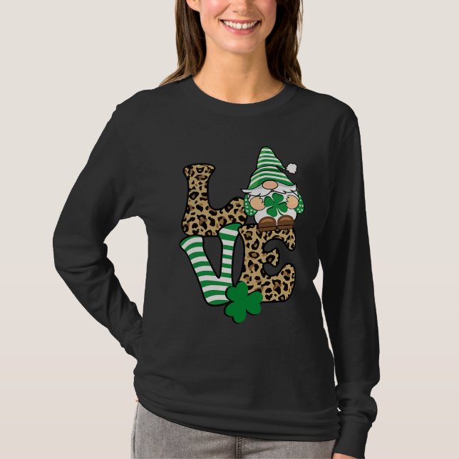 Camiseta Happy St Patricks Day  Gnome Graphic LOVE Leopard  (Anverso)