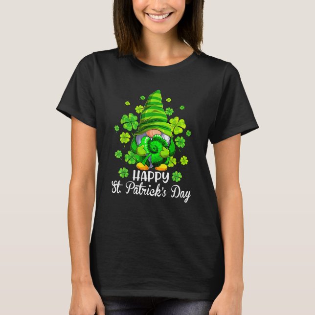 Camiseta Happy St Patrick's Day Gnome Tie Dye Shamrock Iris (Anverso)