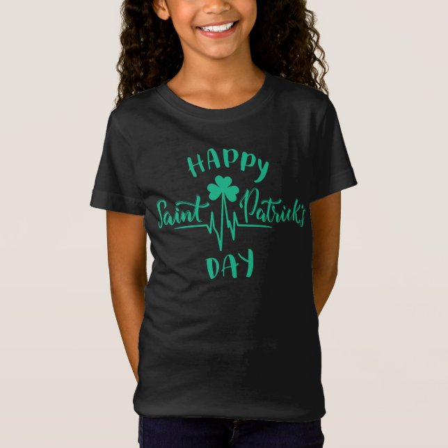 Camiseta Happy St Patricks Day Hearbeat pulse Shamrock (Anverso)
