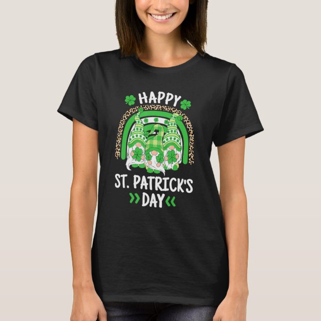 Camiseta Happy St Patricks Day Leopard Rainbow Irish Gnomes (Anverso)