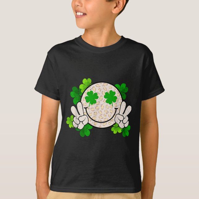 Camiseta Happy St Patrick's Day Leopard Smile Face Irish Sh (Anverso)