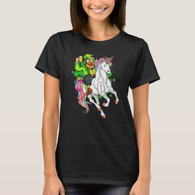 Camiseta Happy St Patricks Day Leprechaun Riding Unicorn (Anverso)