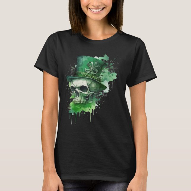 Camiseta Happy St Patricks Day Skull C Green Shamrock (Anverso)