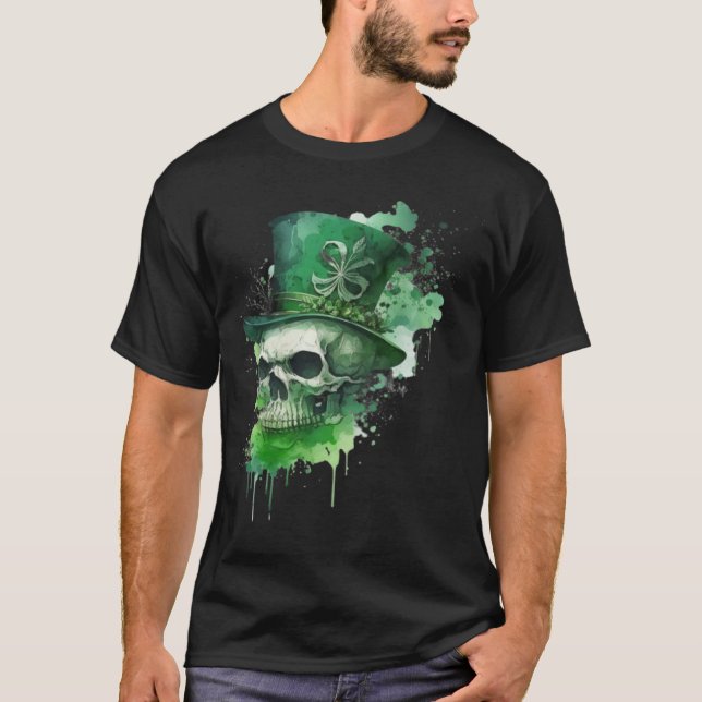 Camiseta Happy St Patricks Day Skull C Green Shamrock (Anverso)