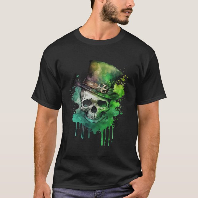 Camiseta Happy St Patricks Day Skull C Green Shamrock  10 (Anverso)