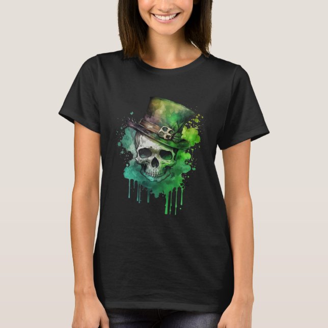 Camiseta Happy St Patricks Day Skull C Green Shamrock  10 (Anverso)