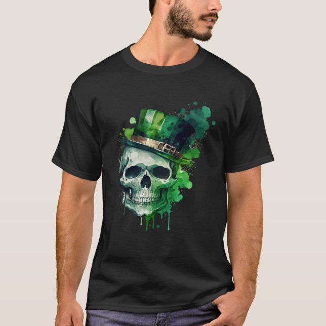 Camiseta Happy St Patricks Day Skull C Green Shamrock  11 (Anverso)