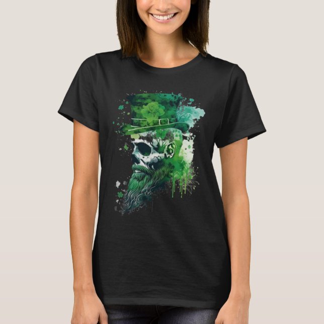Camiseta Happy St Patricks Day Skull C Green Shamrock  12 (Anverso)