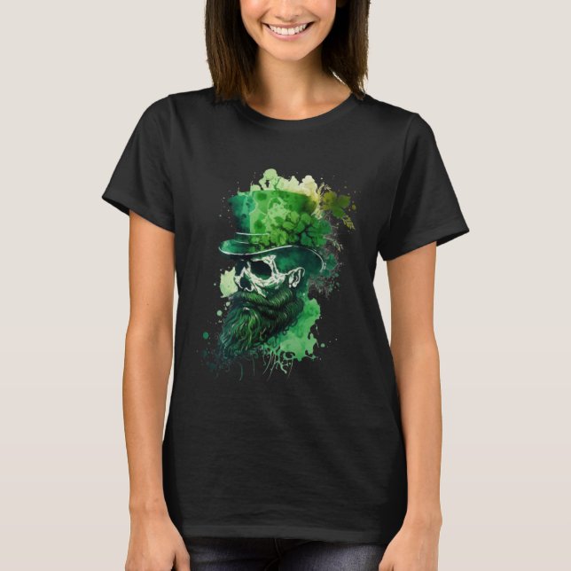 Camiseta Happy St Patricks Day Skull C Green Shamrock  13 (Anverso)