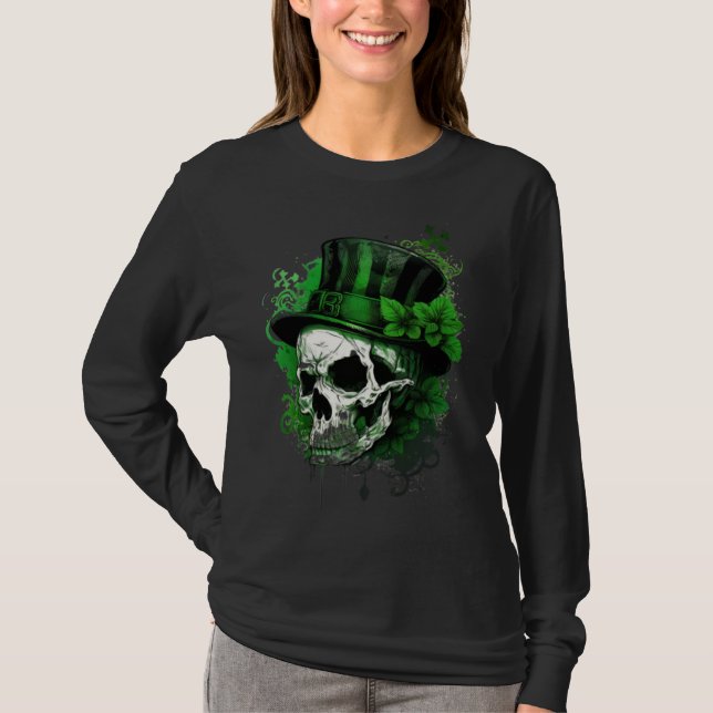 Camiseta Happy St Patricks Day Skull C Green Shamrock  3 (Anverso)