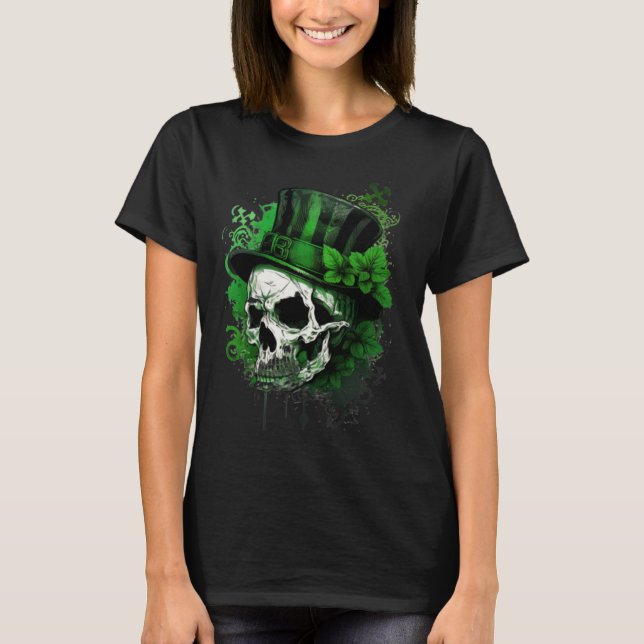 Camiseta Happy St Patricks Day Skull C Green Shamrock  3 (Anverso)