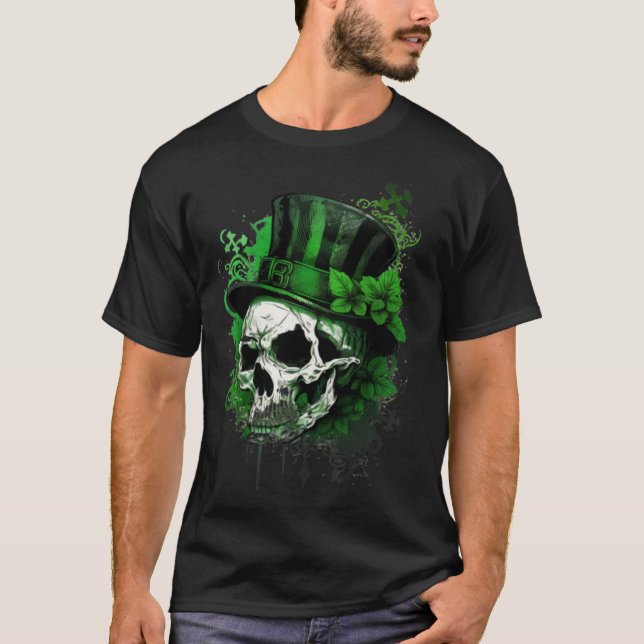 Camiseta Happy St Patricks Day Skull C Green Shamrock  3 (Anverso)