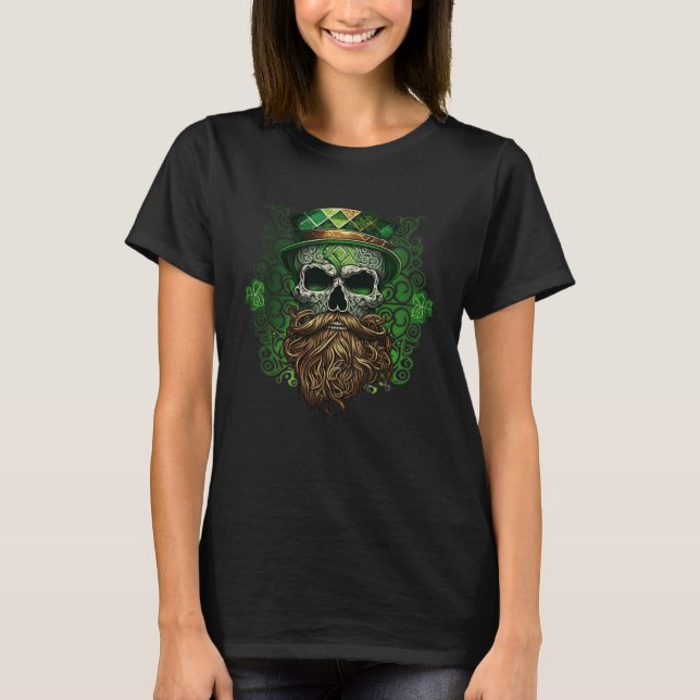 Camiseta Happy St Patricks Day Skull C Green Shamrock  3 (Anverso)