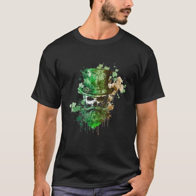 Camiseta Happy St Patricks Day Skull C Green Shamrock  8 (Anverso)